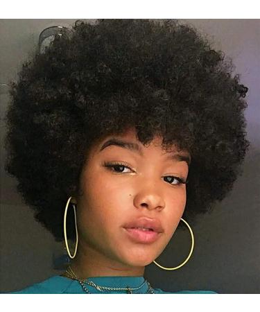 Fannace Afro Wigs for Women Afro Curly Wig for Daily Party Use Soft Natural Looking High Temperature Fiber Synthetic Afro Puff Wig for Black Women 1B