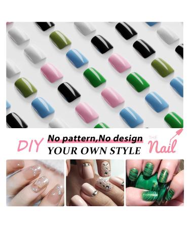 Blue Press On Nails - Short Square Fake Nails | 24pcs Glossy Acrylic Glue-On Short Nails for Women - Thick & Reusable - Buy Online on GoSupps.com