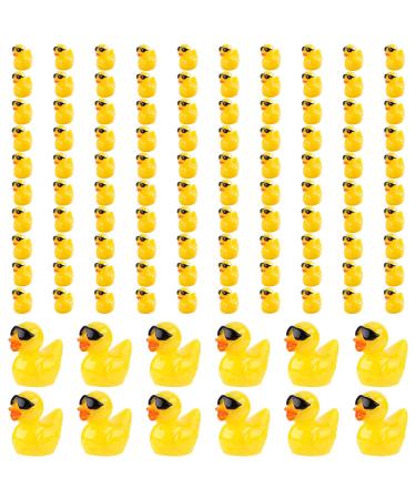 Movstriker 100Pcs Mini Ducks Mini Resin Duck with Sunglasses Cute Tiny Ducks Realistic Yellow Duck for Garden Landscape Aquarium Dollhouse DIY Handmade Crafts Fairy Garden Decorations Sunglasses-Yellow