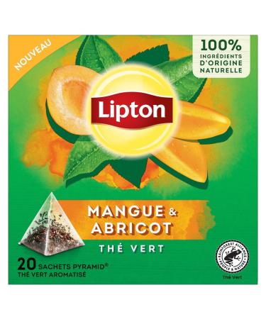 Lipton Green Tea Flavored Green Tea Cold or Hot Infusion Mango & Apricot Taste 100% Natural Origin Ingredients 20 Pyramid Sachets