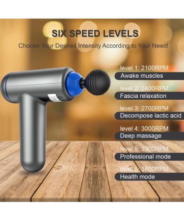 Deep Tissue Percussion Muscle Massage Gun - USB Rechargeable Handheld Electric Massager for Athletes - Super Quiet 6 Speed High-Intensity Vibration - 4 Message Heads - Gray - Buy Online on GoSupps.com