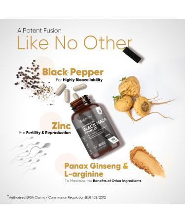 Black Maca Root Capsules 5550mg - High Strength 180 Vegan Capsules with L-Arginine, Panax Ginseng, Zinc - Boost Testosterone & Metabolism - 6 Months Supply - Buy Online on GoSupps.com