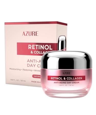 AZURE Retinol & Collagen Anti Aging Day Cream - Restoring, Smoothing & Hydrating Face Moisturizer - Reduces Fine Lines & Wrinkles - Evens Skin Tone & Dark Spots - Skin Care Made in Korea - 50mL