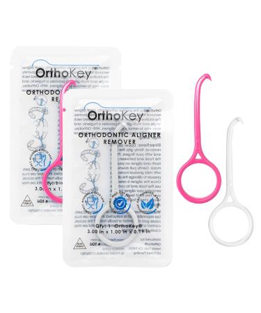 OrthoKey Clear Aligner Removal Tool for Teeth Grabber Remover Tool for Invisible Removable Braces & Retainers Fits Into a Dental Carrying or Aligner Case Cleaner Small Size Pink and White