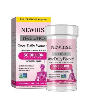 Newrish Women's Probiotic Complex 50 Billion CFU 16 Strains Organic Prebiotic Blend Vaginal & Gut Health Immune Boost Dairy Free Non-GMO 30 Capsules