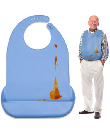 Clever at Home Adult Bibs - Silicone Adult Bibs for Elderly, Adult Bibs for Men, Adult Bibs for Women (Blue, Gray)