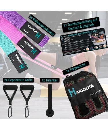 Marioota Long Fabric Fitness Straps Set - 3 Resistance Tapes with Handles & Door Anchors - Blue Pink Purple - Ideal for Home & Gym Workouts - Buy Online on GoSupps.com