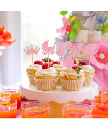48 Pieces Baby Shower Cupcake Toppers for Girls Glitter Pink Baby Girl Food Picks Baby Shower Toothpicks for Girls Birthday Cake Decorations Party Favors Supplies - Buy Online on GoSupps.com