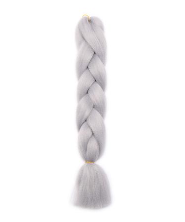 24" Hair Braid Braiding Hair Extension One Piece 100g Synthetic Heat-Resistant Crochet - Silver Grey