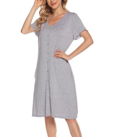 Lovasy Women's Nightdresses & Nightshirts - Soft Maternity Nightwear with Button Down Front, Pockets - Light Grey S - Buy Online on GoSupps.com