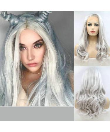 Drag Queen Wigs Heat Resistant Natural Hairline Side Part Synthetic Lace Front Wigs Light Color Cool Silver Gray Cosplay Wigs 26"
