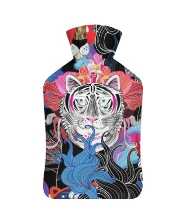 White Tiger Hot Water Bottle With Cover Plush Bed Bottle Hand Warmer For Adults And Children 26.5X15.3cm