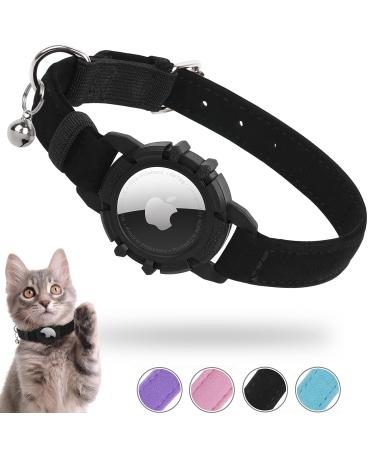 Jiaarui Airtag cat collar with integrated Apple Air day cats soft GPS with Airtag bracket and bell light tracker collar girls/young cat black XS black