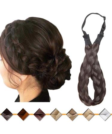 Silk-co women hair band 5 strands dark brown artificial hair braided headband elastic hair band for women and girls wedding vintage with hair tie hair part braids extensions 2.5cm wide dark brown - Buy Online on GoSupps.com