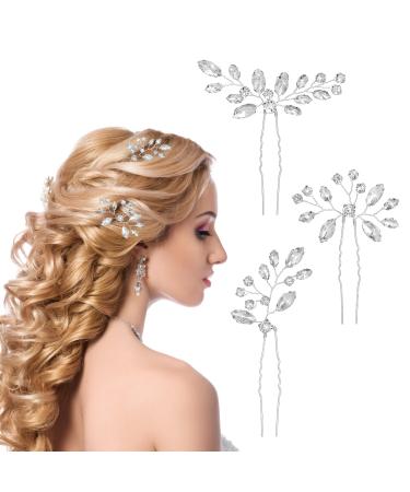 Lusofie 3Pcs Crystal Wedding Hair Pins Silver Bridal Hair Pins Wedding Hair Pieces Crystal Hair Accessories for Women Girls