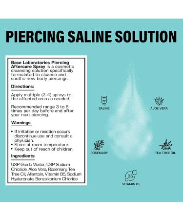 Base Labs Piercing Aftercare Spray | 4oz | Cleanses, Sterilizes & Soothes | Saline Solution for Piercings | Healing Treatment for Ears, Nose, Body & Belly Piercings - Buy Online on GoSupps.com