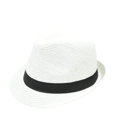 NAVISIMA 1920s Panama Style Fedora Hats for Adult Men Women and Kids - Sun Fedora Hat with Band - Trilby Summer Beach Hat White Medium
