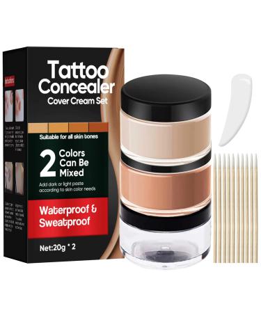 Tattoo Cover Up,Tattoo Concealer Makeup, 2 Colors waterproof concealer, Professional Waterproof Skin Concealer Set to Cover Tattoo/Scar/Acne/Birthmarks for Men and Women (2x20g)