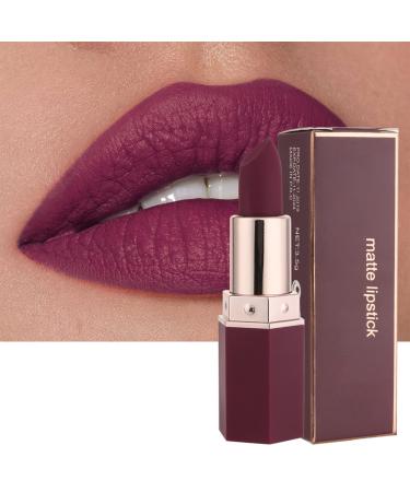 Lipstick Matte Lipsticks For Women Long Lasting Red Lipstick Waterproof Sweatproof Natural Nude Moisturizing Hydrating High Pigmented Smooth Velvet Texture Lip Stick Makeup Gift (06 Plum)