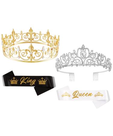 GreatMH 2Pack Prom King and Queen Crowns for Men Women Kings Crown Metal Crystal Tiara Crown for Women Men Bridegroom Bride Princess for Birthday Wedding Halloween (GOLD)