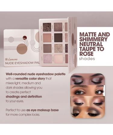 Lamora Nude Eyeshadow Palette - 12 Neutral Pigmented Matte & Shimmer Makeup Shades - Travel Size Eye Shadow With Mirror Nude Neutral Natural - Buy Online on GoSupps.com