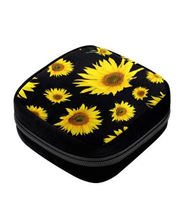 GIAPB Period Bag Sanitary Napkin Storage Bag Pad Holder for Period Makeup Pouch Yellow Flower Black Background Color4197