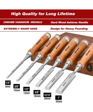EZARC 6 Pieces Wood Chisel Tool Sets Woodworking Carving Chisel Kit with Premium Wooden Case for Carpenter Craftsman Gift for Men - Buy Online on GoSupps.com