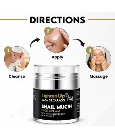 Lighten-Up, 98% Snail Mucin Cream - 1fl oz / 30 ml - Baba de Caracol, Hydrating Night Cream, Pores Remover for Face, Hydrating Creams with Aloe Vera, Shea Butter - Buy Online on GoSupps.com