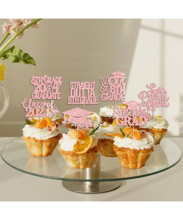 JKQ 32 Pieces 8th Grade Grad Cupcake Toppers Rose Gold Glittery Eighth Grade Graduation Cupcake Decorations 2024 Peace out 8th Grade Cupcake Picks for Middle School Grad Party Cupcake Decorations - Buy Online on GoSupps.com