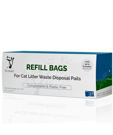 EcoLeo Refill Bags Compatible with Litter Genie Litter Champ and Litter Locker Eco-Friendly Plastic-Free Compostable Replaces Cartridges (Equals 4-Pack of Name Brand) (27-Count)