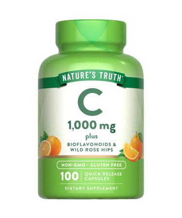 Nature's Truth Vitamin C 1000mg | 100 Capsules | with Wild Rose Hips & Bioflavonoids | Non-GMO & Gluten Free Supplement