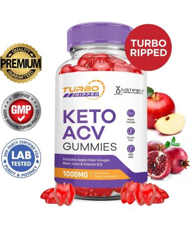 Justified Laboratories (3 Pack Turbo Ripped Keto ACV Advanced Formula 1000MG Keto Apple Cider Vinegar Formulated with Pomegranate Beet Juice Powder B12 Vegan Non GMO 180 Gummies 60 Count (Pack of 3) - Buy Online on GoSupps.com