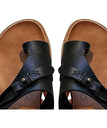 Women's Breathable Non-Slip Toe Loop Sandals | Comfortable Orthopedic Flip-Flops for Bunion Relief | Summer Fashion Sandals 5.5 Black - Buy Online on GoSupps.com