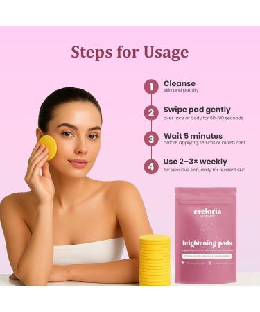 Eveloria Brightening Turmeric & Kojic Acid 30 Face Pads Gentle Exfoliating & Cleansing Pads for Dark Spots Uneven Tone & Dull Skin Natural Glow with Turmeric Kojic Acid & Vitamin C - Buy Online on GoSupps.com
