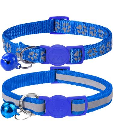 Taglory reflective cat collar with safety clasp and bell 2-piece adjustable collar cat kitten 19-32cm dark blue 19-32 cm (2 pack) dark blue