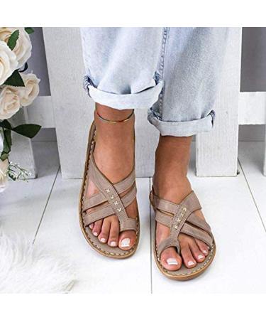 Women's summer sandals orthopedic flip-flop-damensandals Bohemia Roman light slip-on women's shoes for ankle straps outdoor slip-resistant casual soft big-to-foot correction sandals (gray 42 gray 40 EU