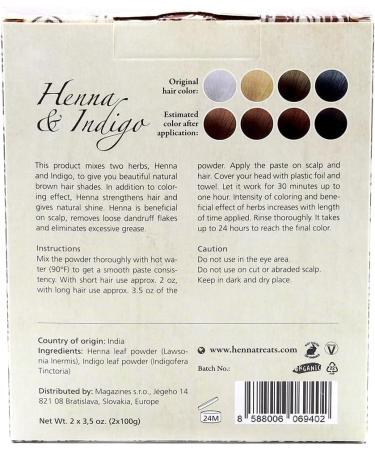 Organic Brown Hair Dye - Henna & Indigo Powder - 200g - Indian Natural Hair Care - Buy Online on GoSupps.com