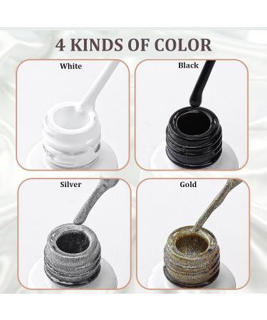 NLFOX Gel Liner Nail Art - 4 Colors Black White Glitter Gold Silver Gel Liner Nail Polish Paint for Nail - 4 * 8ml French Manicure Gel Polish - Uv Liner Nail Gel for Nail Design - Buy Online on GoSupps.com