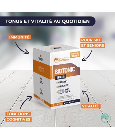Prescription Nature - BIOTONIC SENIOR - Food Supplement - Fatigue Nervous System Cognitive Functions - Vitamins A B C D E Zinc Probiotics - Made in France - 90 Capsules - Buy Online on GoSupps.com