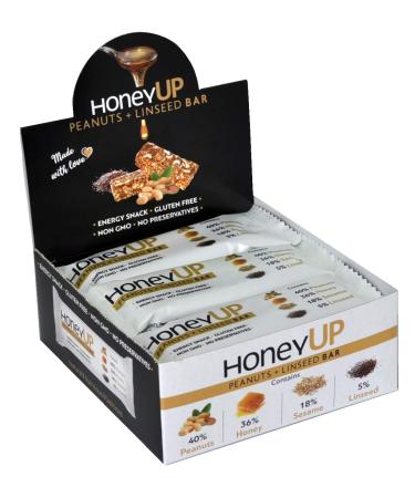 HoneyUp Peanuts & Linseeds bar Display Box of 12 x 40g (Total: 480g) Peanuts Display box 12 bars x 40g (Total: 480g)