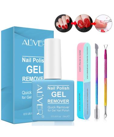 Gel Nail Polish Remover with Nail Buffer & Nail Cuticle Pusher in 2-5mins Professional Gel Nail Polish Remover Set for Nails
