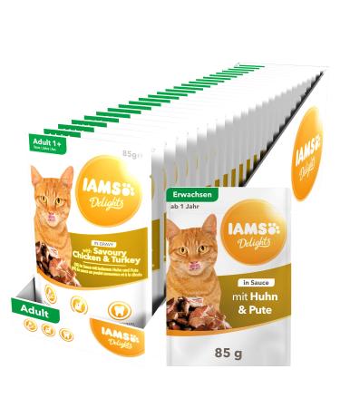IAMS DELCHTS Cat food wet with chicken & turkey in sauce - full -fledged wet food for adults cats 24 x 85g bag chicken & turkey in sauce 85 g (24 Pack)