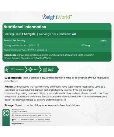 CLA 3000mg Safflower Oil Supplement - 180 Softgels - 2 Months Supply | Pure Conjugated Linoleic Acid Pills for Pre-Workout Diet | CLA Capsules Alternative - Buy Online on GoSupps.com