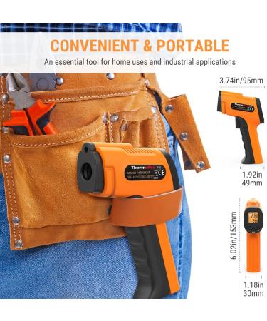 ThermoPro TP30 Infrared Thermometer -50 C to 550 C | Laser Temp Measurement for AC Car Engines & More | Max/Min/AVG Values | Adjustable Emission Level - Buy Online on GoSupps.com