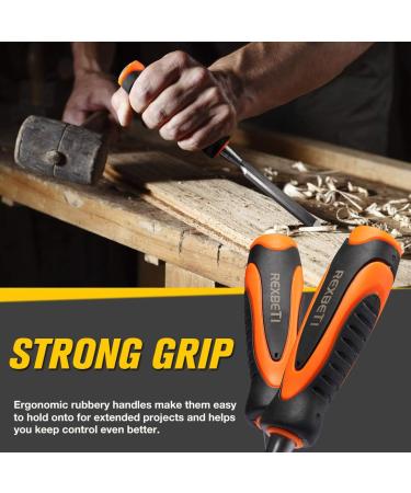 REXBETI 10pcs Premium Wood Chisel Set  6pcs Wood Chisel with 1 Honing Guide  1 Sharpening Stone and 2 Carpenter Pencils  Heat-Treated Cr-V Alloy Blades 10PCS-Orange - Buy Online on GoSupps.com
