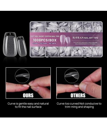JUSTOTRY 1008 Pcs Coffin Gel Nail Tips Set Pre-shaped Half Matte Short Nail Tips Soft Gel Full Cover Ballarina Fake Nails Tips No Glue Acrylic Clear False Nail Tip for Women DIY French Nail Designs 1008 gel coffin 2 - Buy Online on GoSupps.com