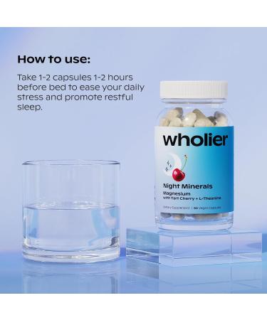 wholier Magnesium Glycinate L-Theanine Tart Cherry Juice. Natural Support for Sleep Stress + Relaxation. Melatonin-Free. Night Minerals. (60 Vegan Capsules) Glass Bottle - Buy Online on GoSupps.com