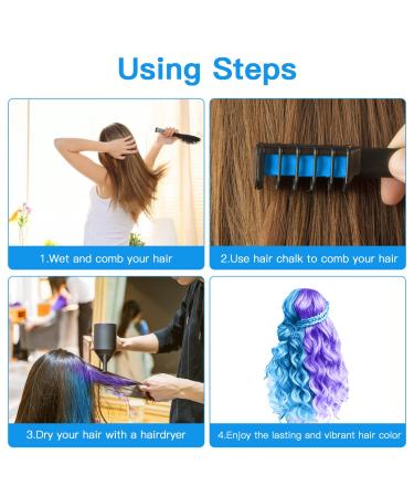 MSDADA Blue and Purple Hair Chalk Comb for Girls - Temporary Washable Hair Color Dye - Great Gift for Kids 8-12 - Buy Online on GoSupps.com