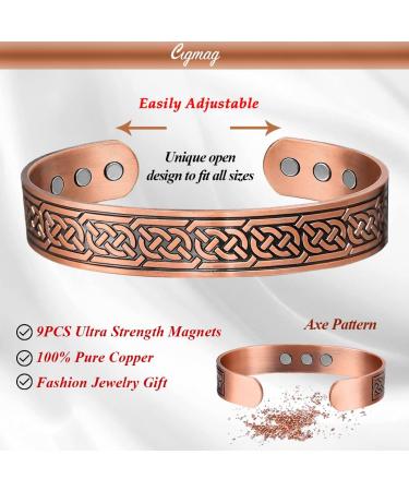 Cigmag 9X Mens Copper Bracelet - Ultra Strength Magnet, 99% Pure Copper, Adjustable Brazaletes Cuff Bangles - Father's Day Gift (Copper Axe Pattern) - Buy Online on GoSupps.com