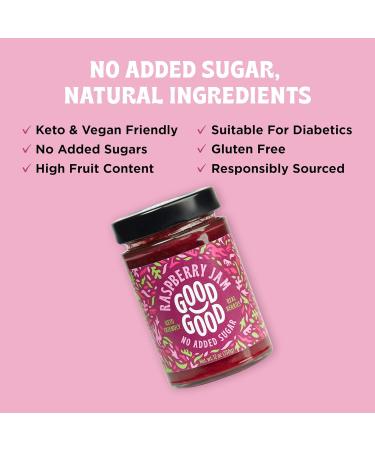 GOOD GOOD Sweet Raspberry Jam - Keto Friendly - Low Calorie Without Added Sugars - Vegan - Gluten Free - Preserves - 330g x4 - Buy Online on GoSupps.com
